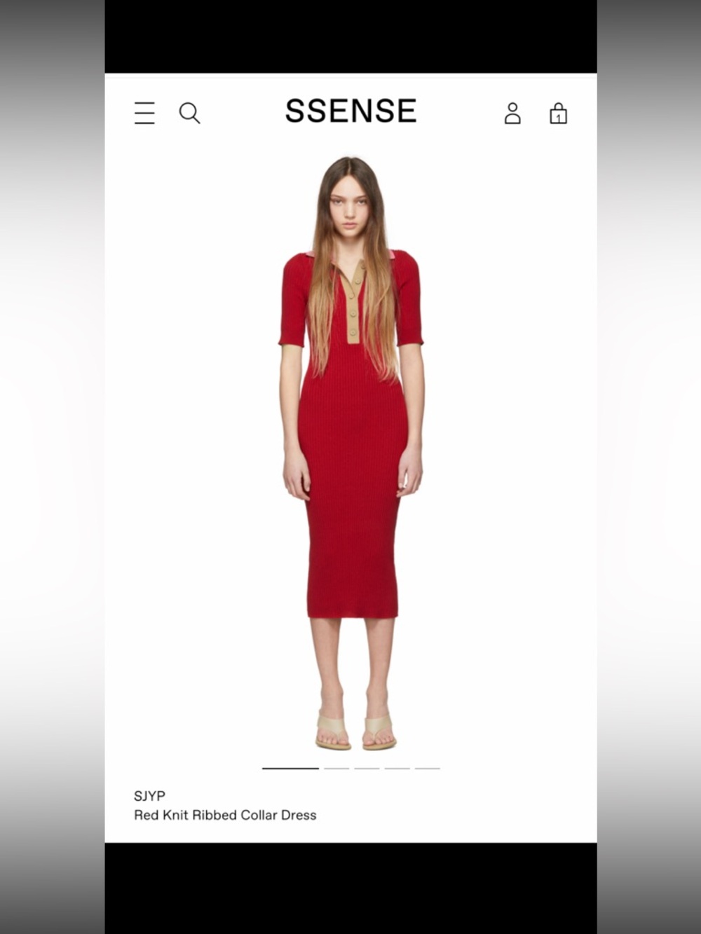 SJYP Red Knit Ribbed Collar Dress